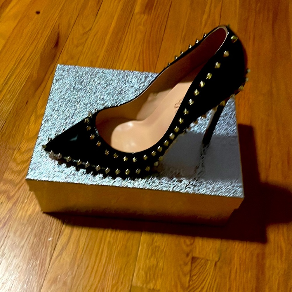 Studded black 6 inch heels